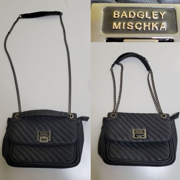 BADGLEY MISCHKA convertible BLACK VEGAN LEATHER ADJUSTABLE STRAP QUILTED PURSE - Picture 1 of 13